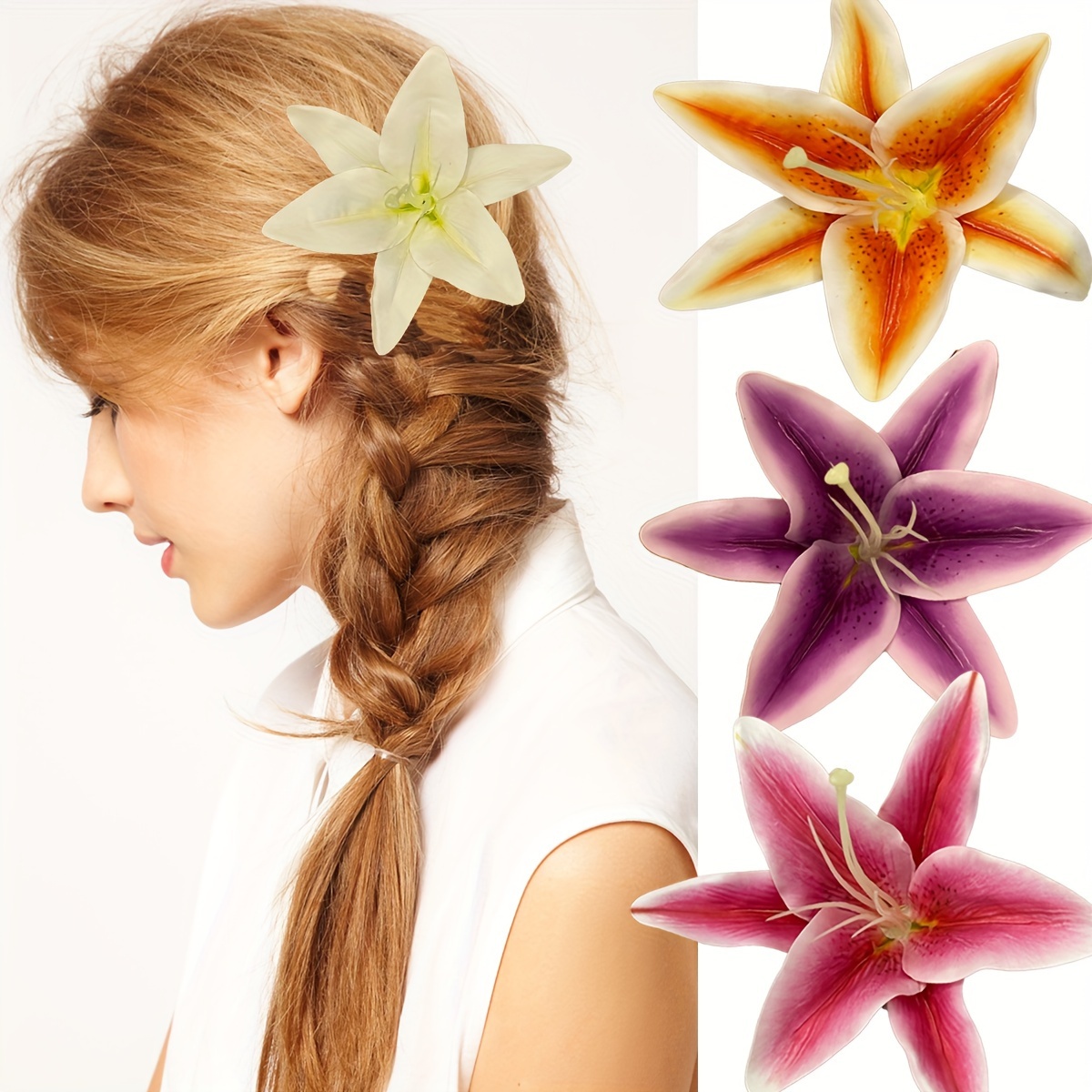 

[customer ] Elegant Lily Flower Hair Clip - Single Piece, Fabric Floral Barrette For Women & Girls, Weddings, Travel Photos & Chic