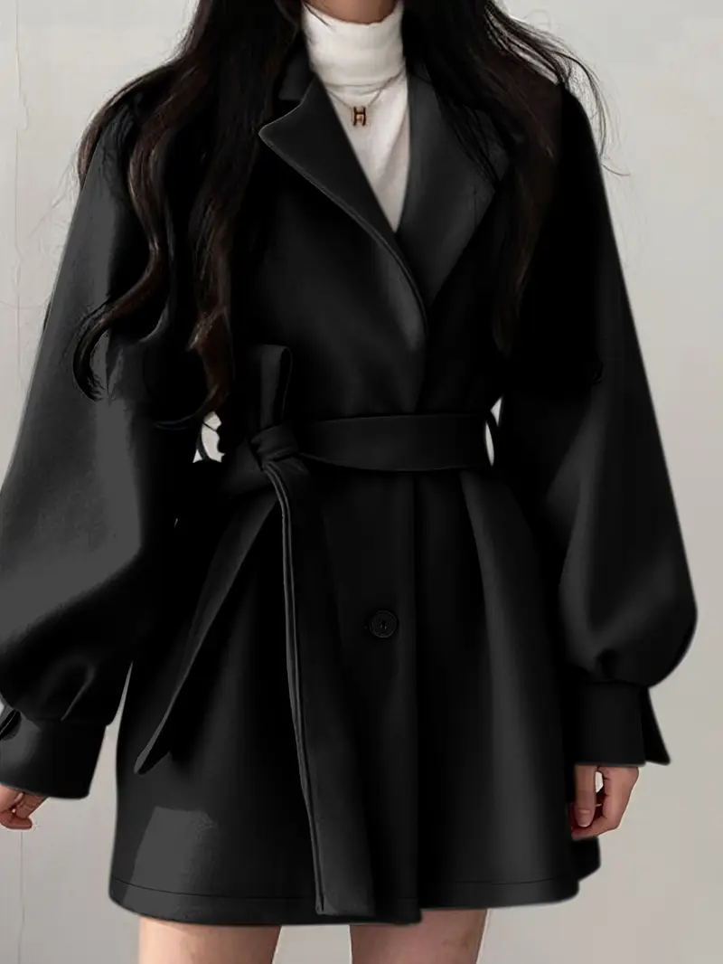 manteau d hiver beige pour femme - à col avec ceinture, manches courtes et structure rigide. col lavable machine idéal pour bureau, décontracté ou (automne/hiver) Détails du produit 5