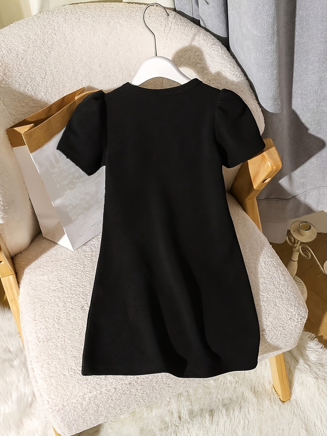 chic teen girls black a line dress elegant 3d bow detail - Temu