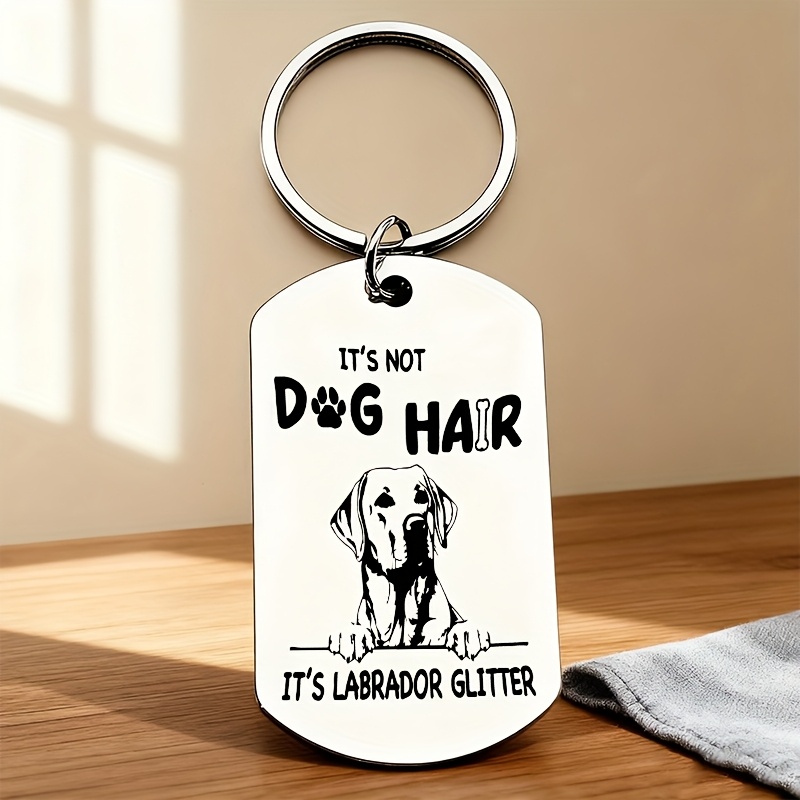 TEMU 1 Labrador Dog, " Hair, Labrador Glitter" Design, | Design | Cute Stainless Steel Keychain, For Family, , Dog Lovers, Play