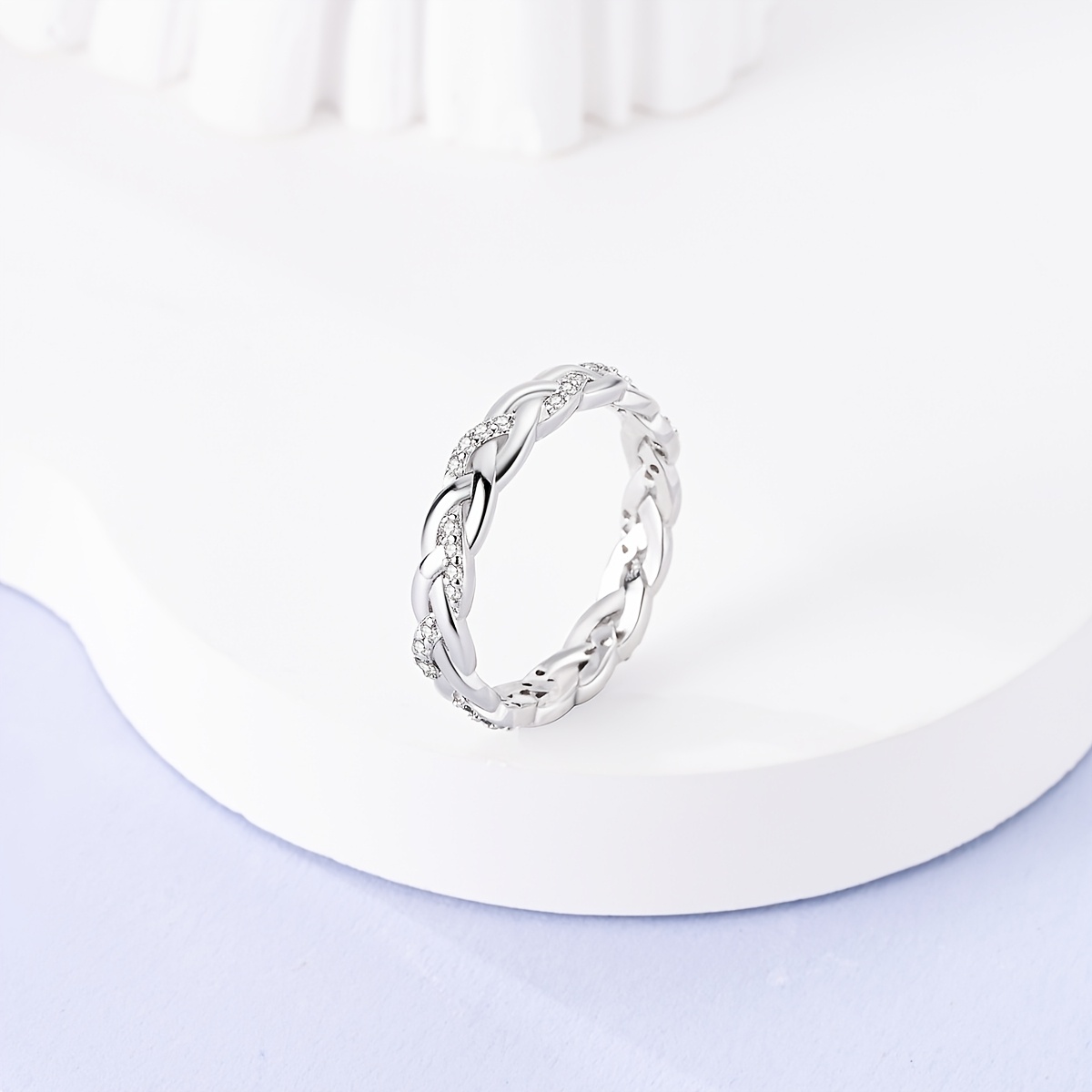 925 Silver Braided Ring with CZ for Wedding and Engagement