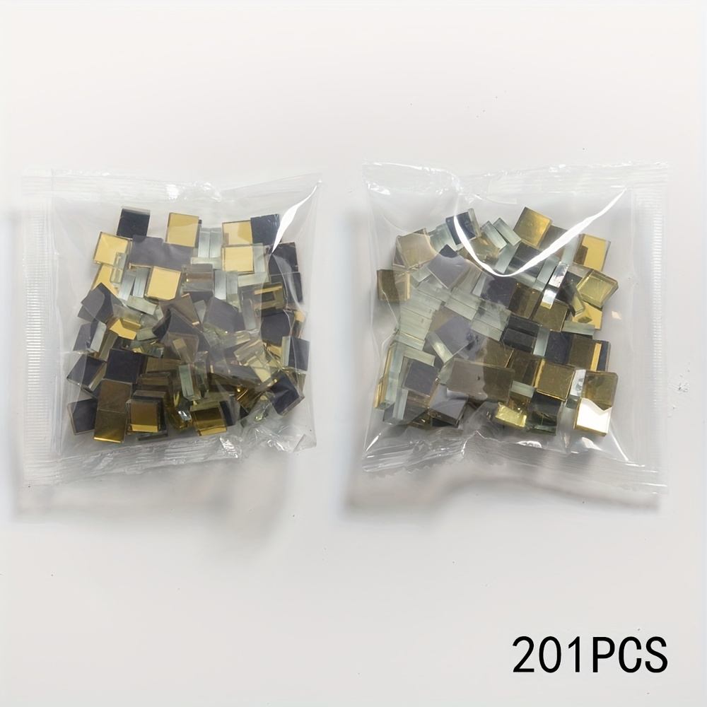 E-shop 201-teiliges 0,39-Zoll Goldenes Quadratisches Glas-Mosaik-Set - Bastelbedarf für Handgemachte Projekte - Spiegel-Mosaik-Aufkleber und