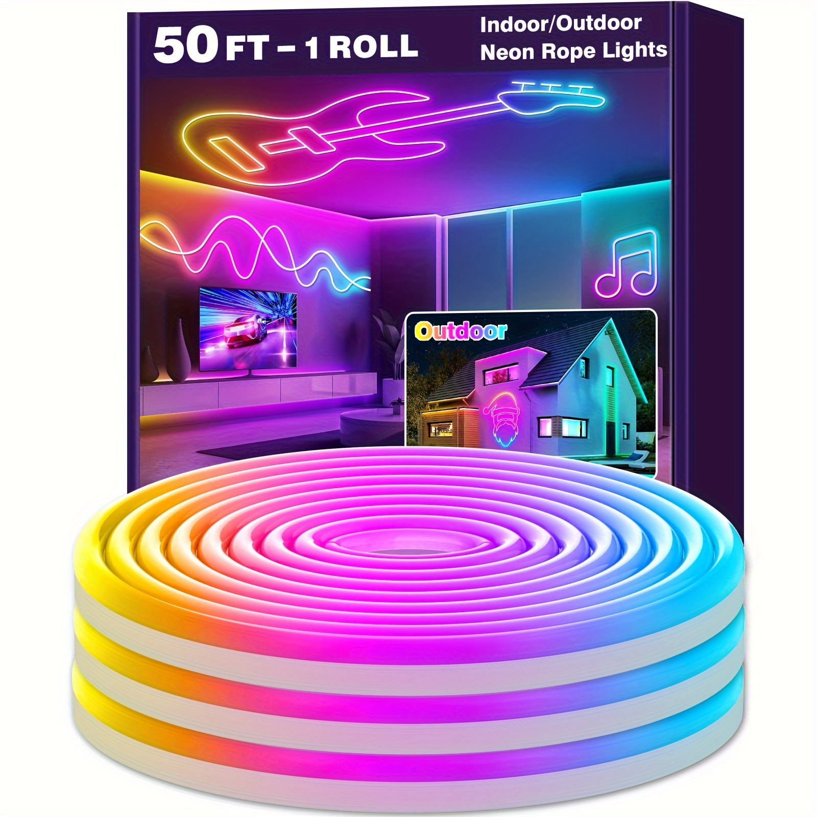 

50ft Led Rope Neon, Flexible Rope Light, Outdoor Neon, Indoor General Purpose
