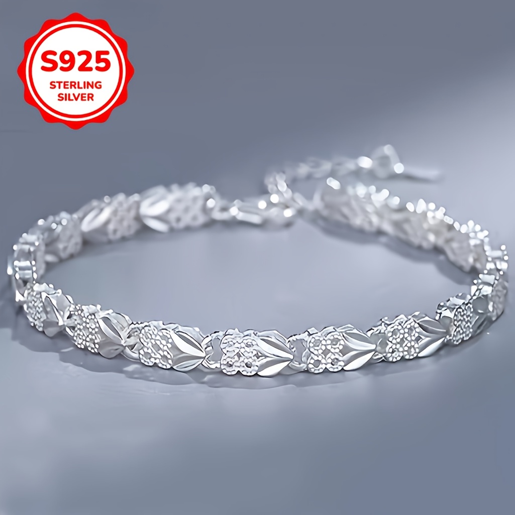 925 Silver Bohemian Bracelet Leaf Design Toggle Clasp