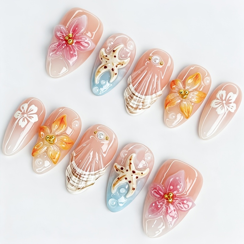 30pcs Almond 3d Relief Wearable Nail False Nail Sheets