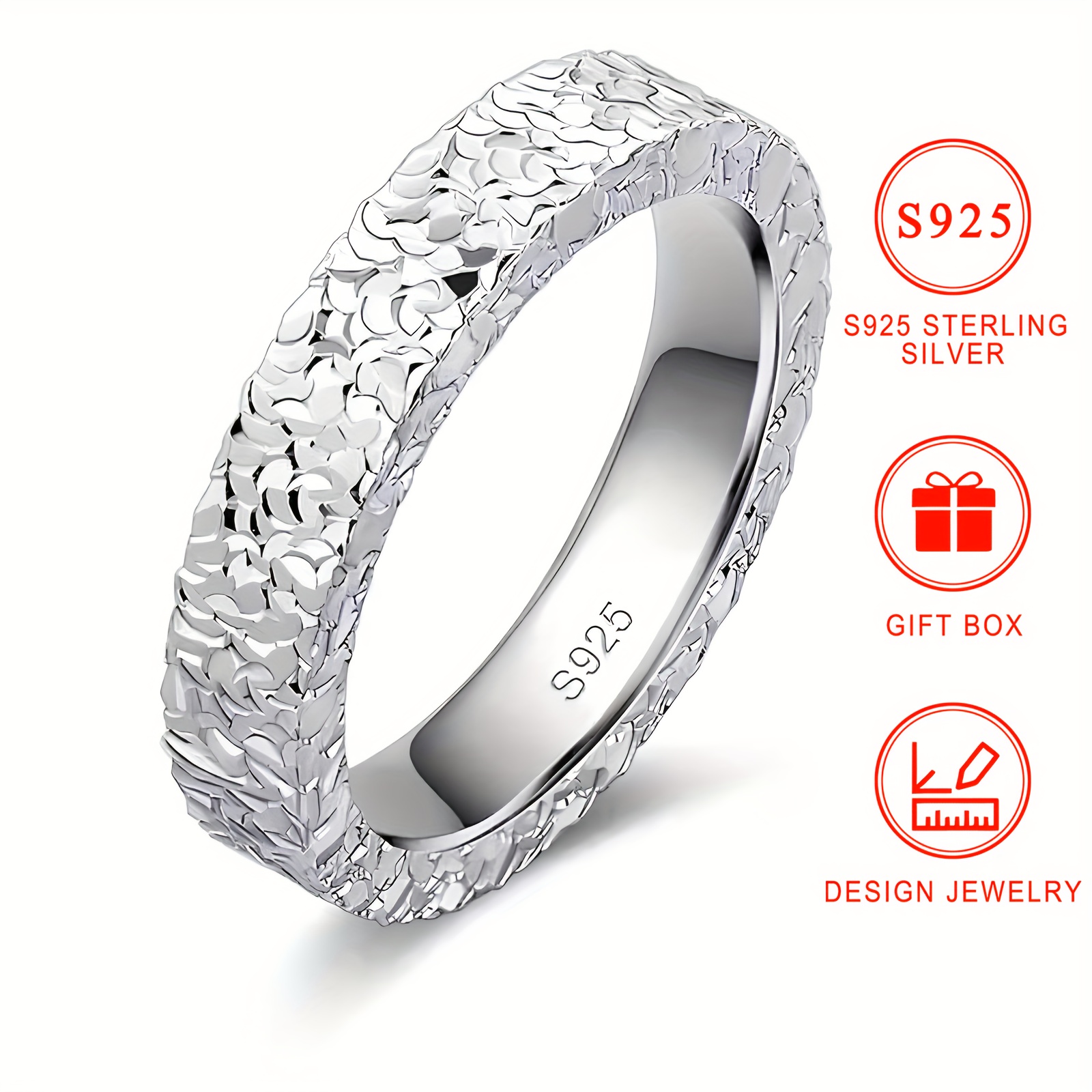 

S925 Sterling Silver Sparkling Faceted Design Ring, Luxury Style Band Jewelry, Ideal For Daily Wear Classic Style Gifts For Women With Gift Box