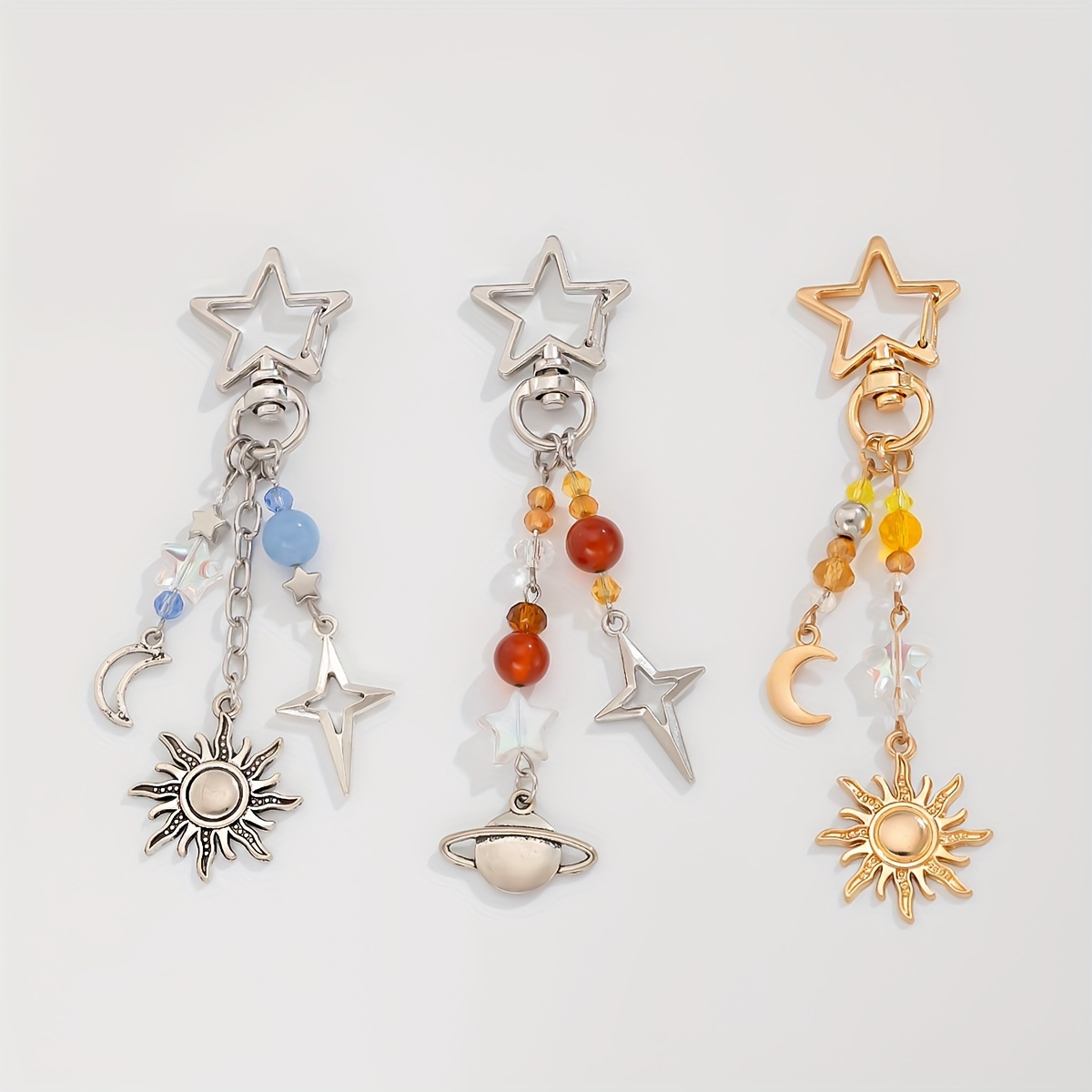 

3-piece Star Moon Charms Key Chain Set For Bags, Valentine's Day Gift For Friends, Acrylic Keyring With Lobster Clasp