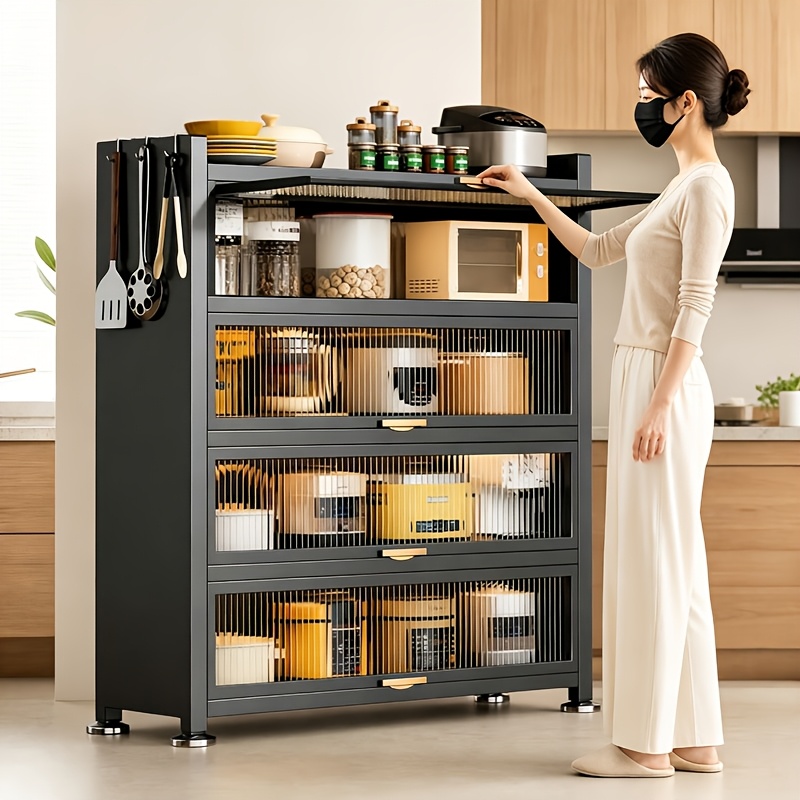 Heavy-duty Metal Storage Cabinet With Transparent Dust-proof Doors, Extra Tall Large Capacity Organizer For Pantry Kitchen Dining - Easy Assembly Space- Design In Grey, Standing Shelf