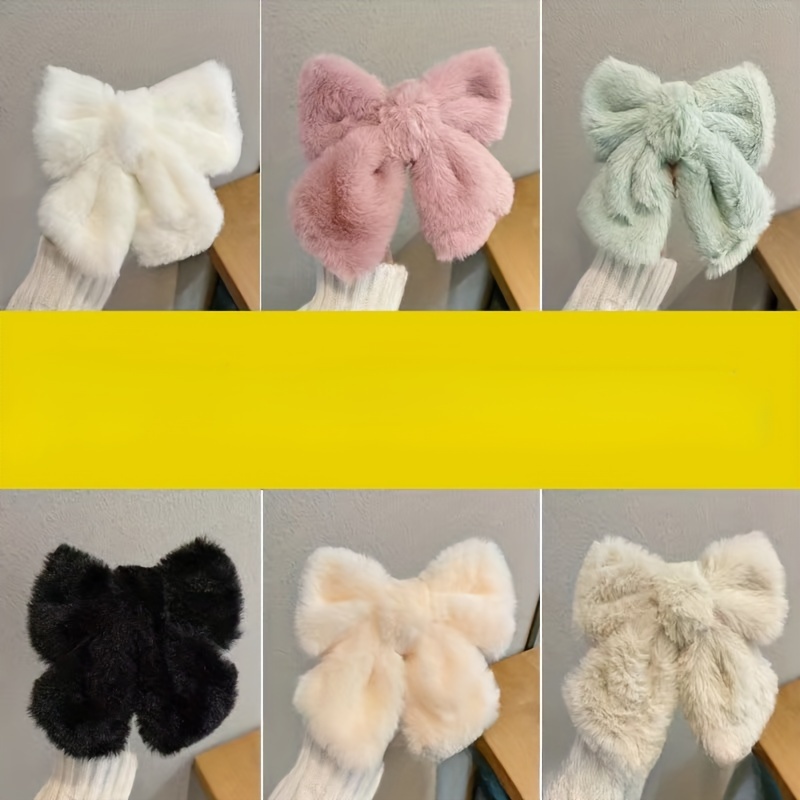 TEMU 6-piece Set Of Plush Large Bow Hair Clips With Velvet Hair On The Back Of , Cute And , Suitable For