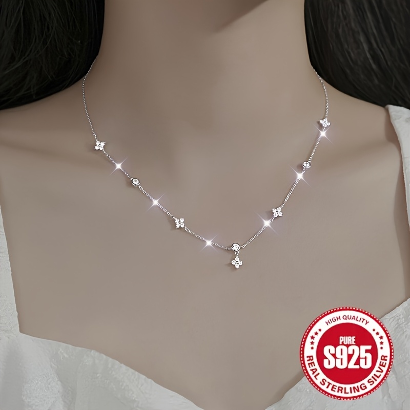 

3.2g S925 Sterling Silver Zircon Necklace, Suitable For Women, Retro Minimalist Necklace, As A Valentine's Day Commemorative Gift