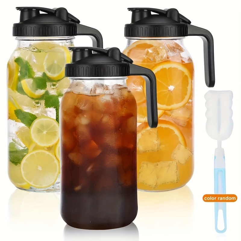 

3-pack Glass With Lid 64 Oz, Leak-proof Airtight Mason Can, Wide Mouth Cold Brew Coffee Cups, Iced Tea, Milk, Pantry, Can.