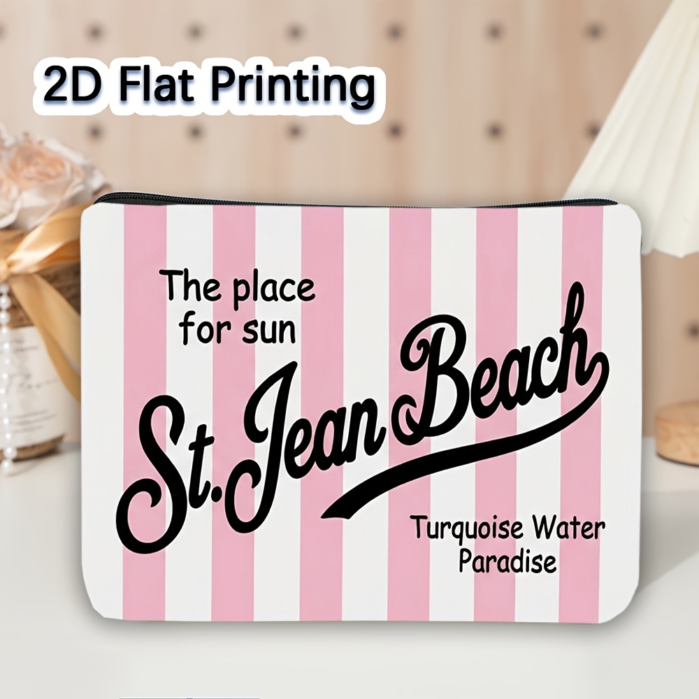 TEMU 1pc Beach Print Cosmetic Bag Suitable For Travel, Spacious Lightweight Toiletry Pouch With Beach Advertisement, Portable For Men &,, For