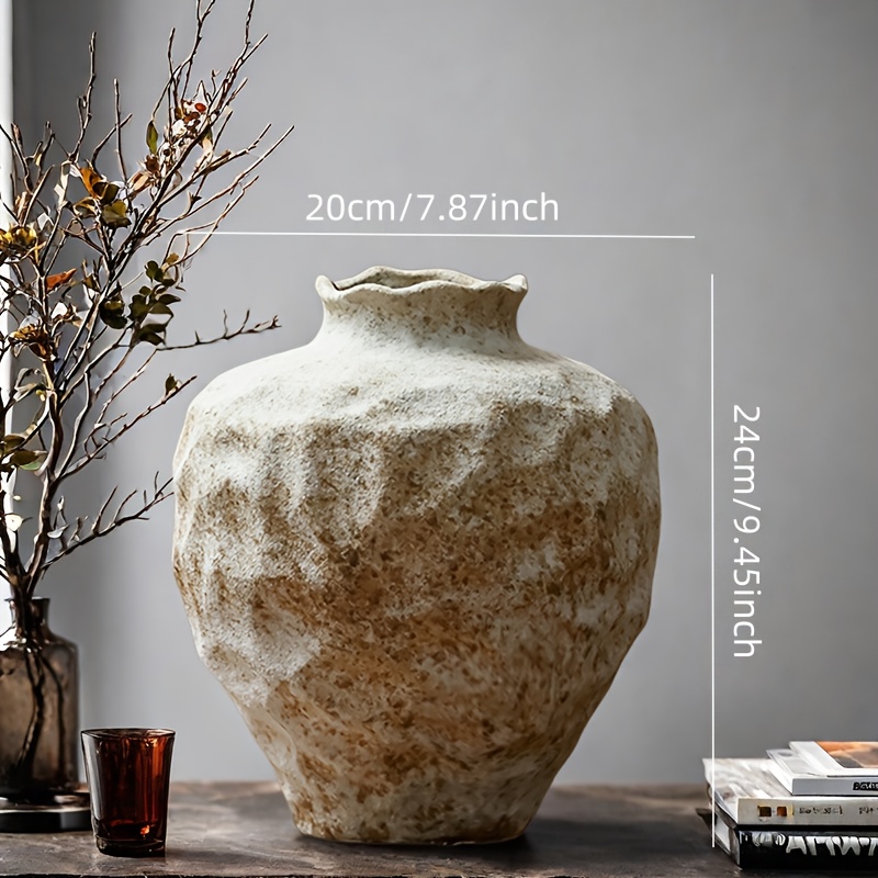 Rustic Farmhouse Ceramic Vase With Textured Design For Floral Arrangements, Country-style Table Centerpiece, Shelf Decor, Living Room Decoration