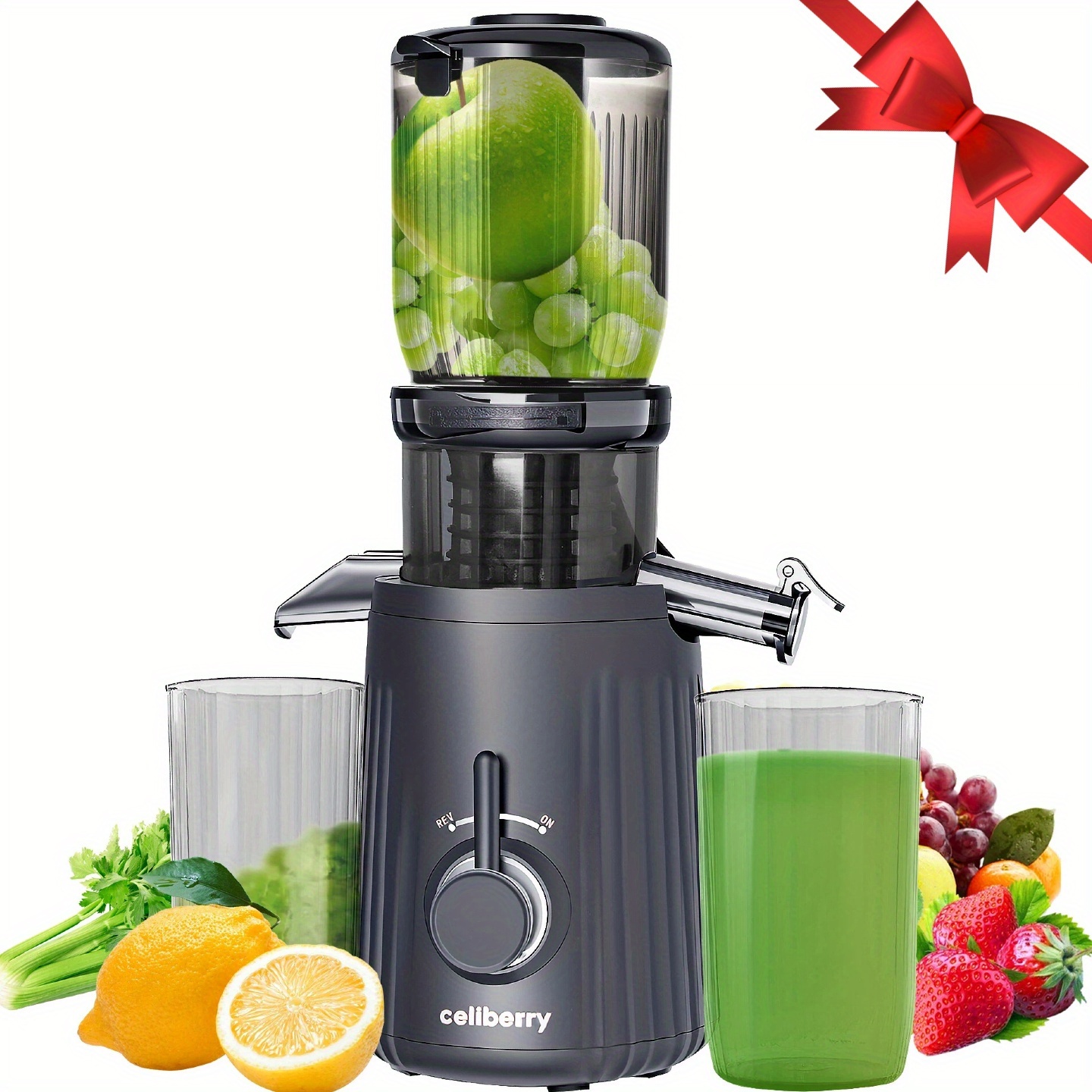 Celiberry Slow-Speed Masticating Juicer with 4.25-Inch Wide Feed Chute, Quiet Operation, Easy to Clean, Multiple Colors Available