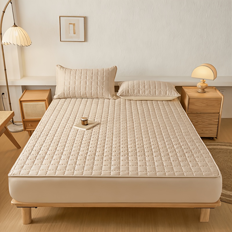 1pc Solid Color Waterproof Bedsheet, Quilted, Anti-Slip, Waterproof, Water-Resistant, Suitable for All Seasons, 360° Coverage, Height 15.75 Inches/40 Cm, Moisture-Wicking Mattress Cover, Bed Cover, Mattress Protector, Dust-Proof Protective