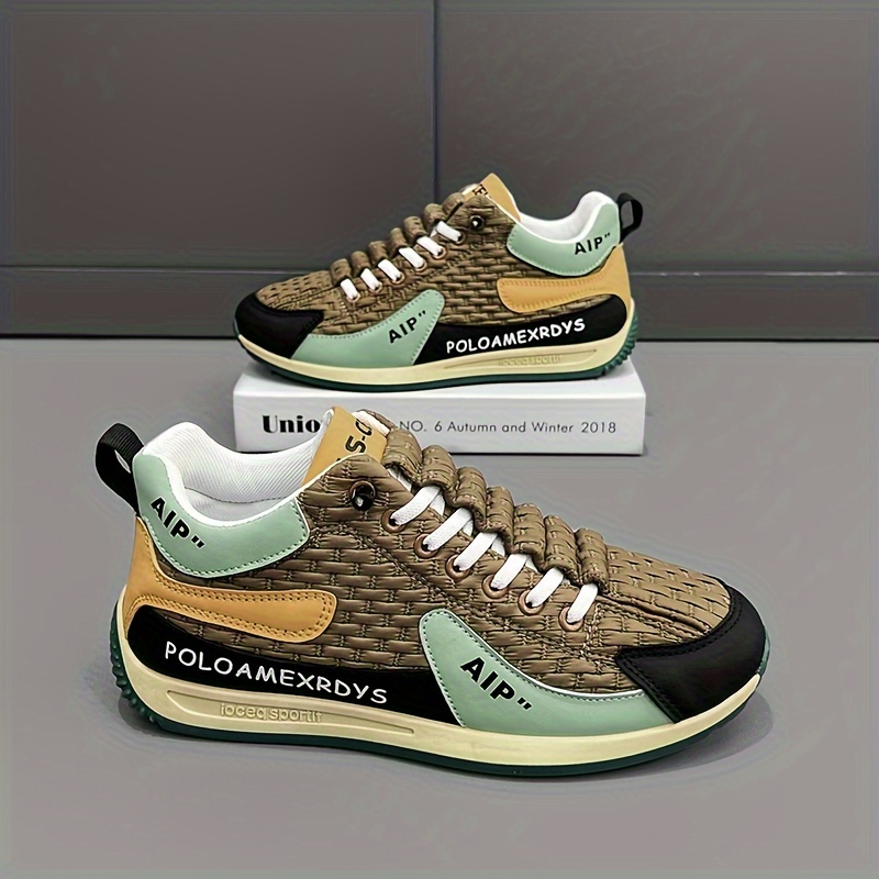 Baskets Casual Homme Style Rue Chaussures de sport casual pour hommes 2024 Nouvelle tendance de style de rue géométrique, hauteur mi-haute, bout rond, lacets, doublure en tissu, semelle en EVA, semelle en PVC, upper en PU, pour usage quotidien et en plein air