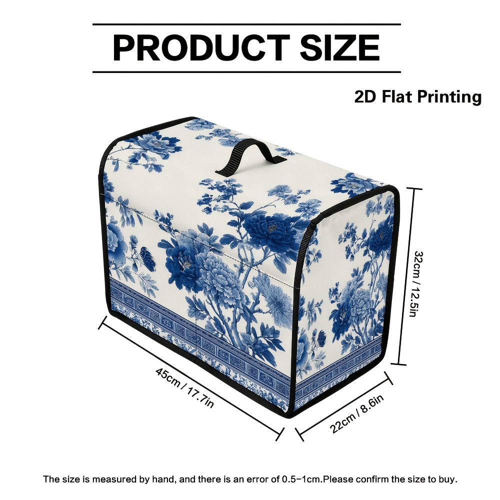 TEMU 1pc 2d Flat Blue Floral Quilted Sewing Machine Cover With Organizer Pockets And Top Carry Handle, Fits Most Popular Sewing Machine Models (