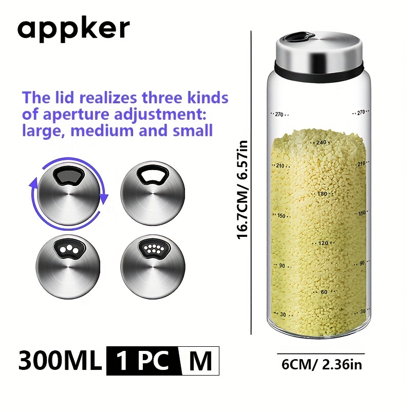 E-shop Klarer Glas-Gewürzbehälter mit Deckel, 180 ml/300 ml/500 ml Salzbehälter mit Löffel, Zuckerbehälter, Gewürzbehälter, zum Würzen, Salz- und