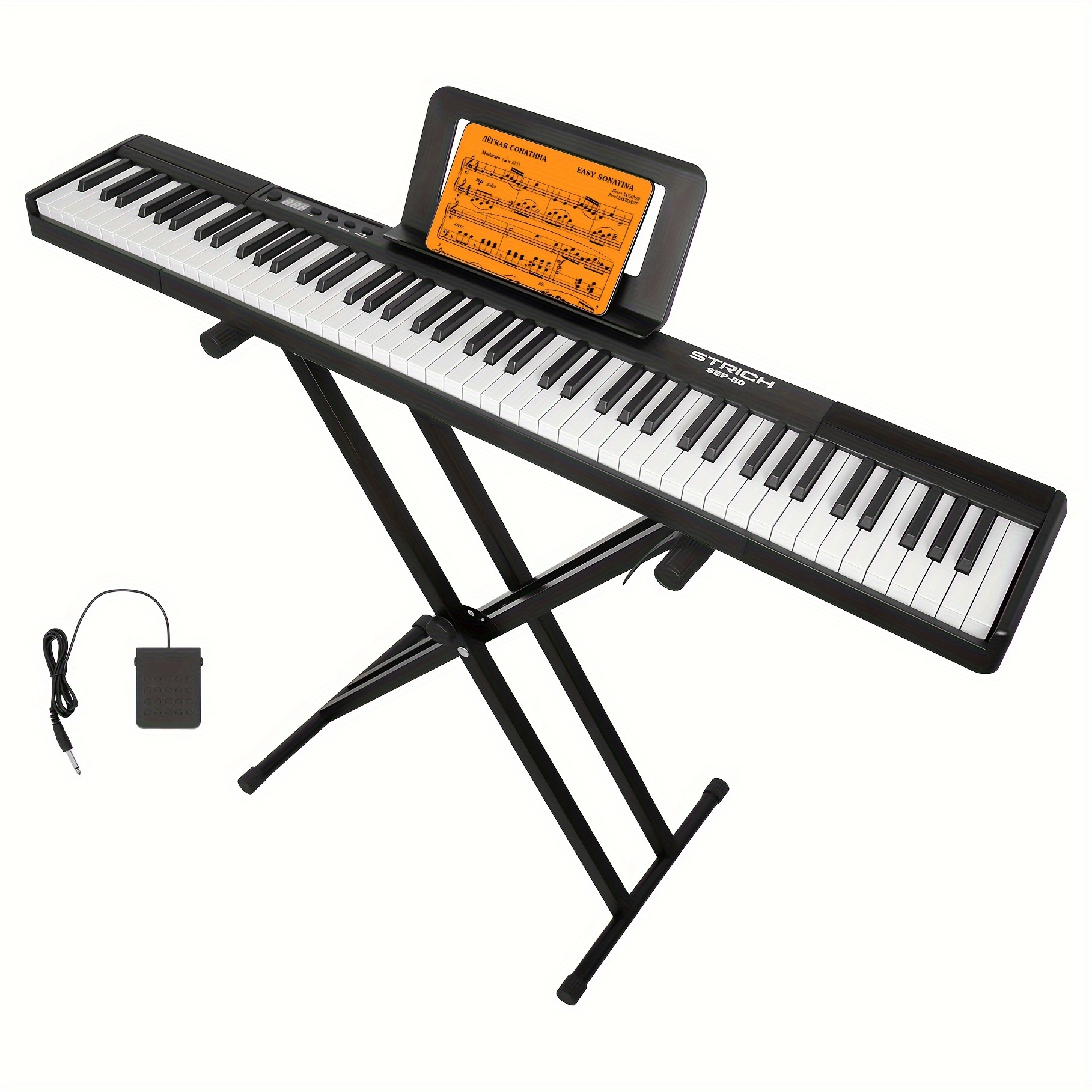 

Strich Sep-80 88-key Piano Keyboard Set, Beginner/portable Piano With Semi-weighted Sensitive Keys, Including Keyboard Stand, Sustain Pedal, And Music Rest