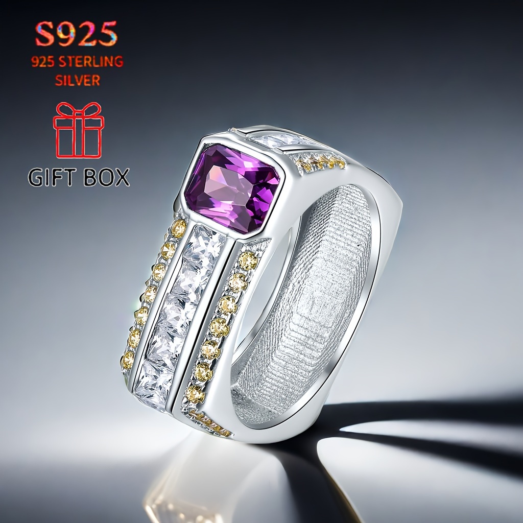 

100%925 Sterling Silver Fashion Personality Trend Creative Niche Square Ring High Sense Full Of Zirconium Design Gorgeous Atmosphere Ring