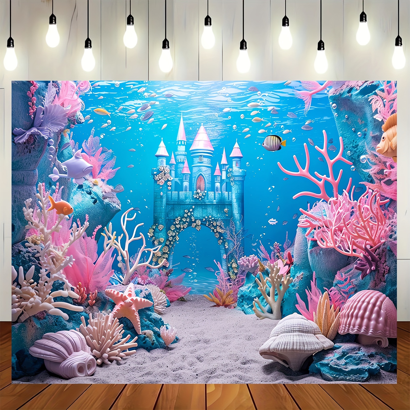 

Polyester Underwater World Backdrop - Multipurpose Sea Castle And Photography Banner For Mermaid Theme, Birthday Parties, And Event Decor, Spring/summer, No Electricity Needed