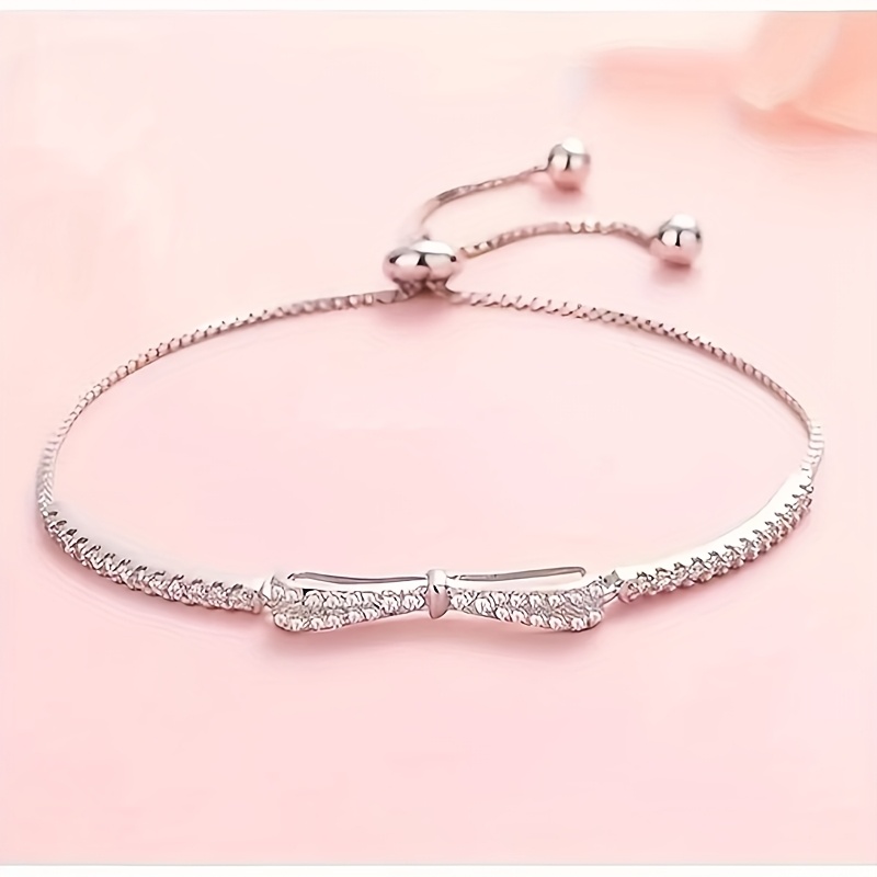 TEMU 1pc Bracelet With Zirconia In A , Adjustable And Versatile, Perfect For Daily Wear, Vacations, Valentine's Day, Birthdays, Mother's Day,