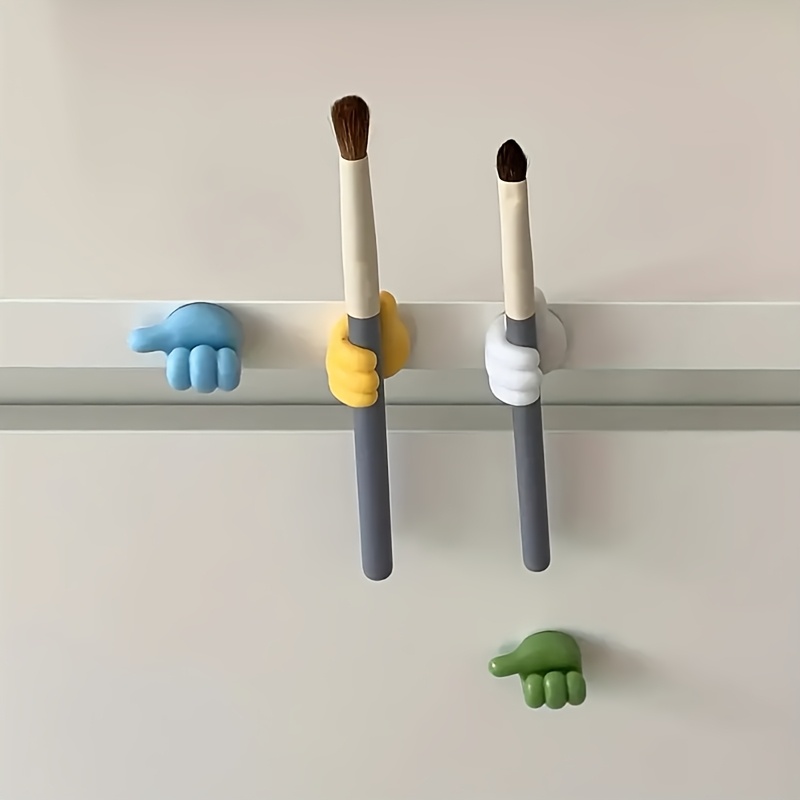 5pcs thumb shaped cable organizer clips no drill   hooks for home kitchen and bedroom assorted colors yellow blue white green plastic material   charging cables and small accessories cord holder desk drawer organizer for home storage details 3