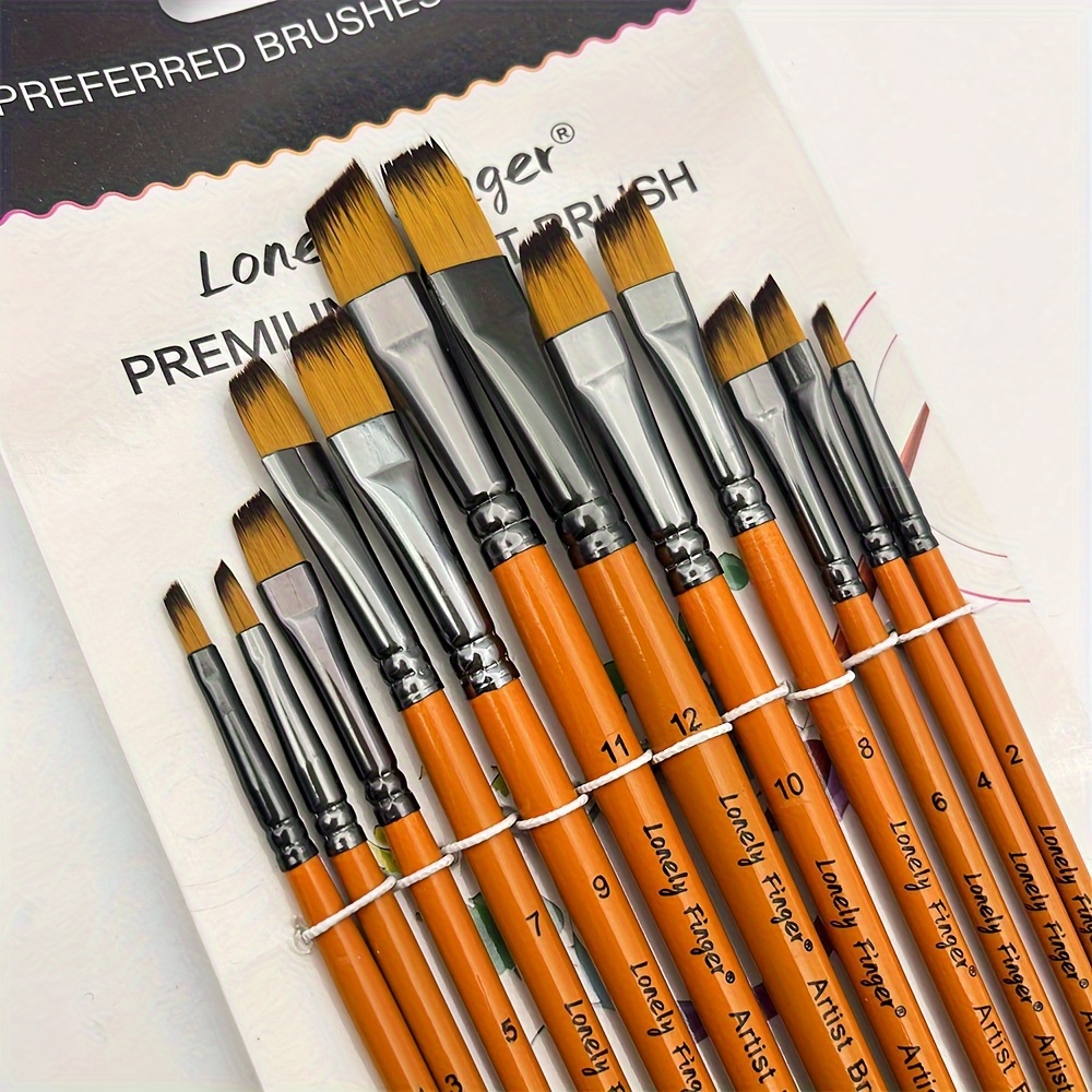 

Finger 12pcs Premium Angled Paint Brush Set - High-quality Nylon For Acrylics, , Gouache, Inks, Oil & Painting - Ideal For Artists And Hobbyists