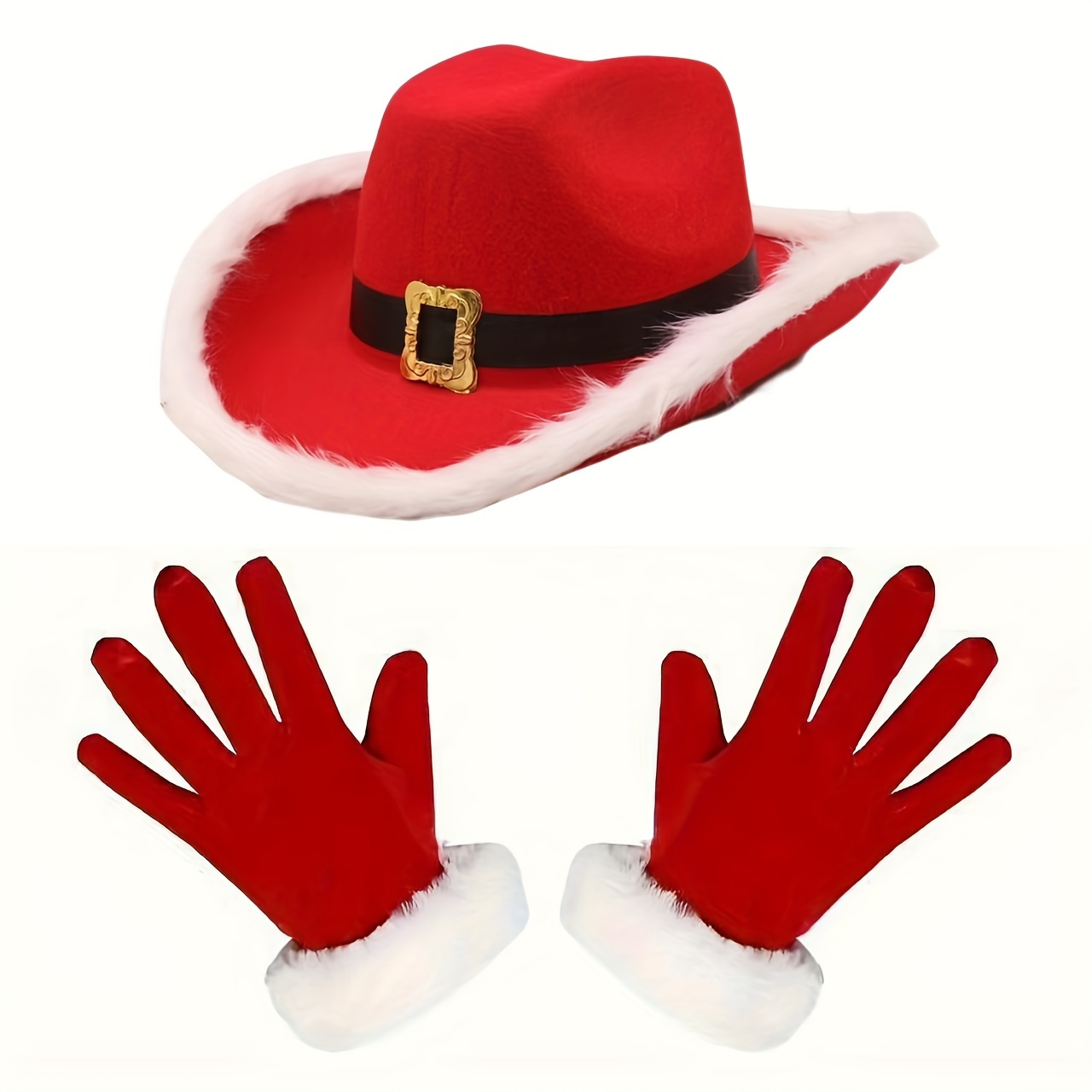 

Christmas Cowboy Hat & Gloves Set - Party Accessory, Ideal Gift For , Enhances