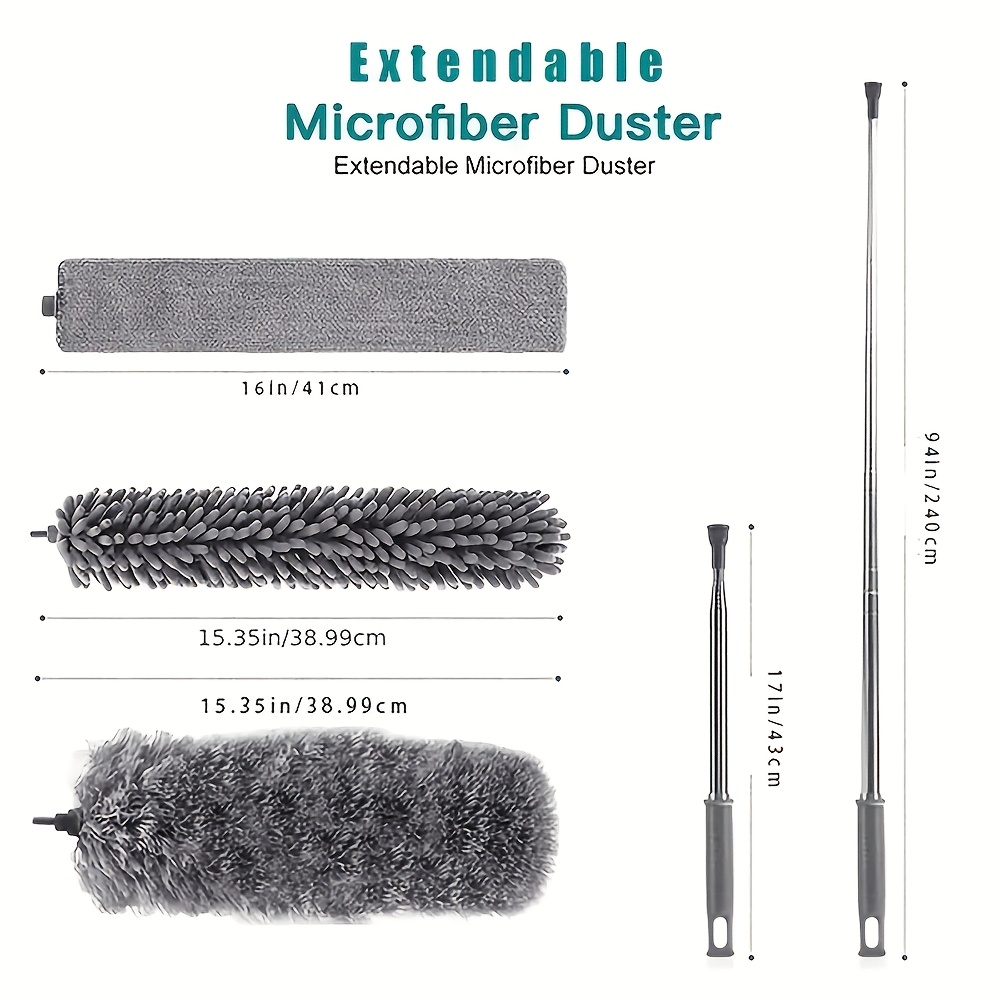 Microfiber Duster Kit With Extension Pole (100 Inches), 4 Interchangeable Cleaning Heads, And Washable Duster For High Ceiling Fan, Blinds, Furniture, And Cobwebs