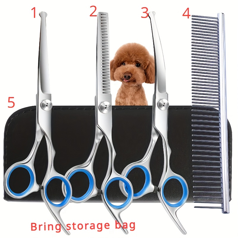 TEMU Professional Pet Grooming Scissors Set - Includes 1 X 6.5-inch Thinning Shears, 1 X 6.5-inch Curved Shears, 1 X 6.5-inch Straight Shears, 1 Pet Comb, 1 Cleaning Cloth, And 1 Black Case