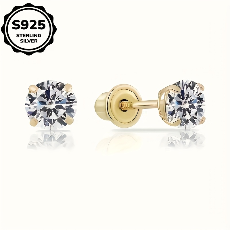 18k golden plated 925 sterling silver single round three dimensional synthetic zirconia earrings for my   christmas gift Product details 2