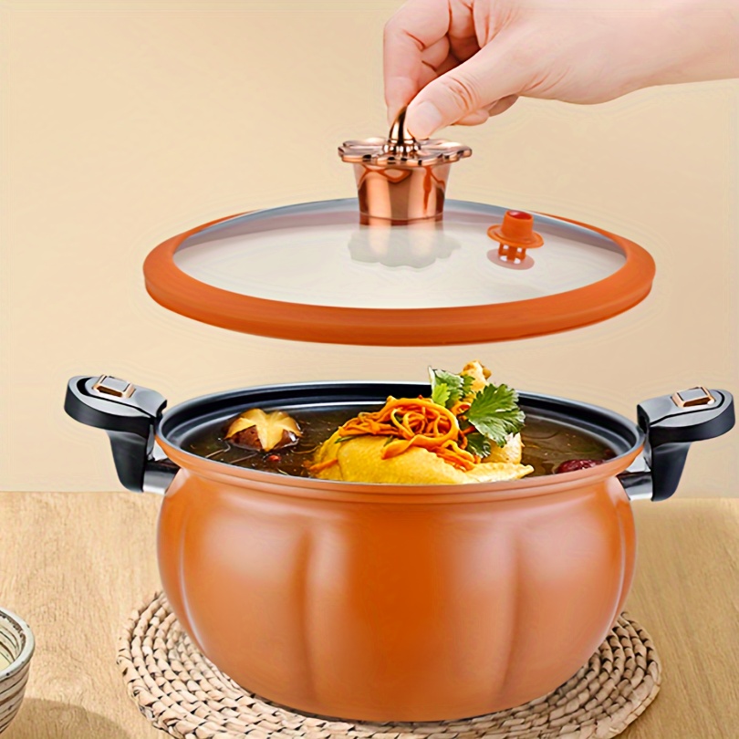 pumpkin shaped non stick micro pressure cooker with steamer large capacity double ear thermal insulation multi layer cooking pot for home kitchen use details 8