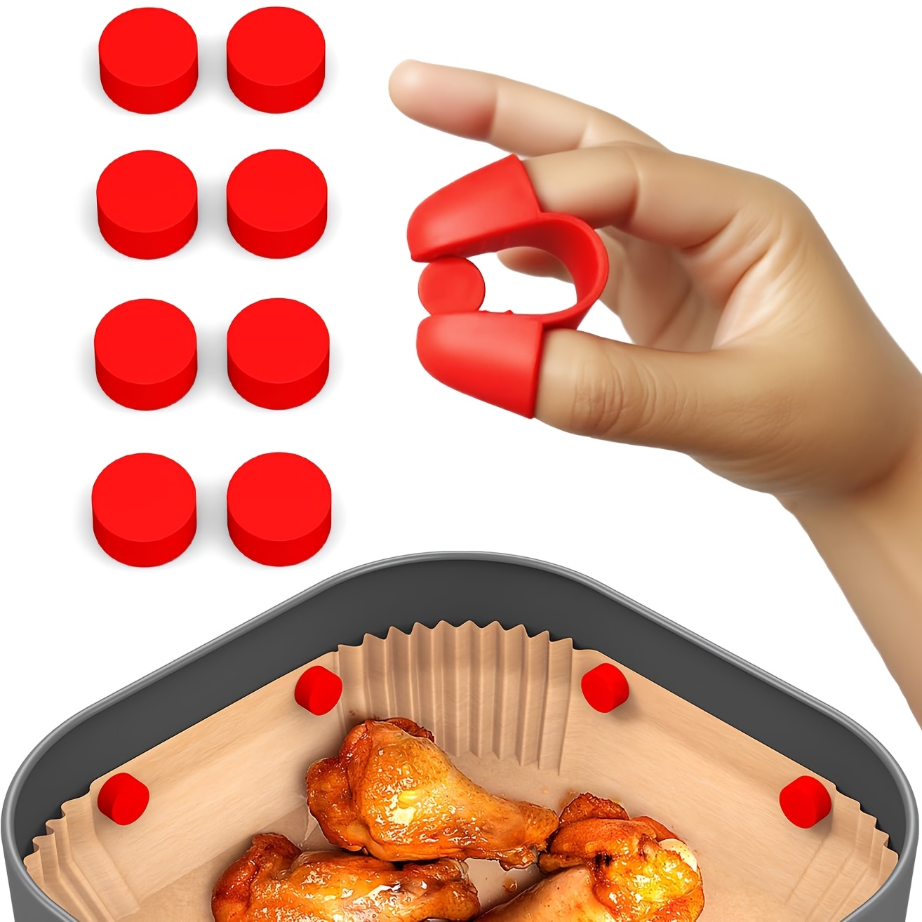 TEMU 9pcs Set Upgraded Air Fryer Magnetic Silicone Clips | Heavy-duty Surface, Compatible With , - Red Magnetic Silicone Clips, Deep Fryer Additions