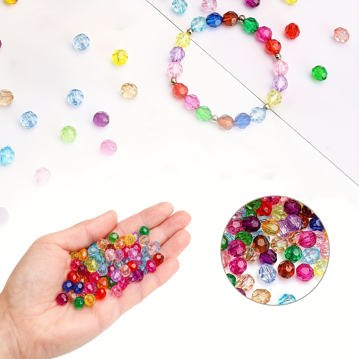 

500pcs 8mm Vibrant Clear Beads, 32-sided For Diy Crafts, Jewelry Making, Handbags & Home Decor - Plastic Beads With Geometric Patterns, Beads For Jewelry Making