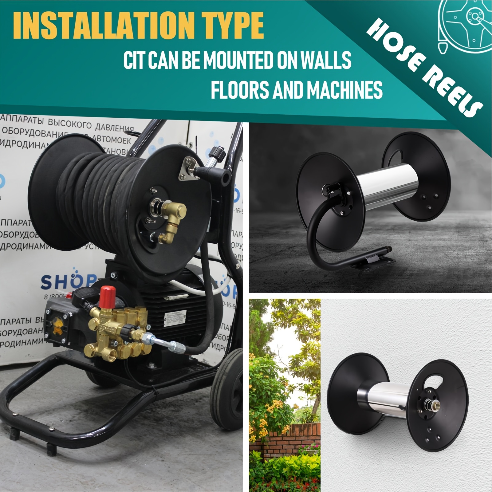 Tuyau Air 3/8 Pouces Enrouleur De Tuyau D'air Rétractable Double Bras - 50 Pieds (15m) X 3/8, Acier, Max 300 PSI - Neuf Hose Reel