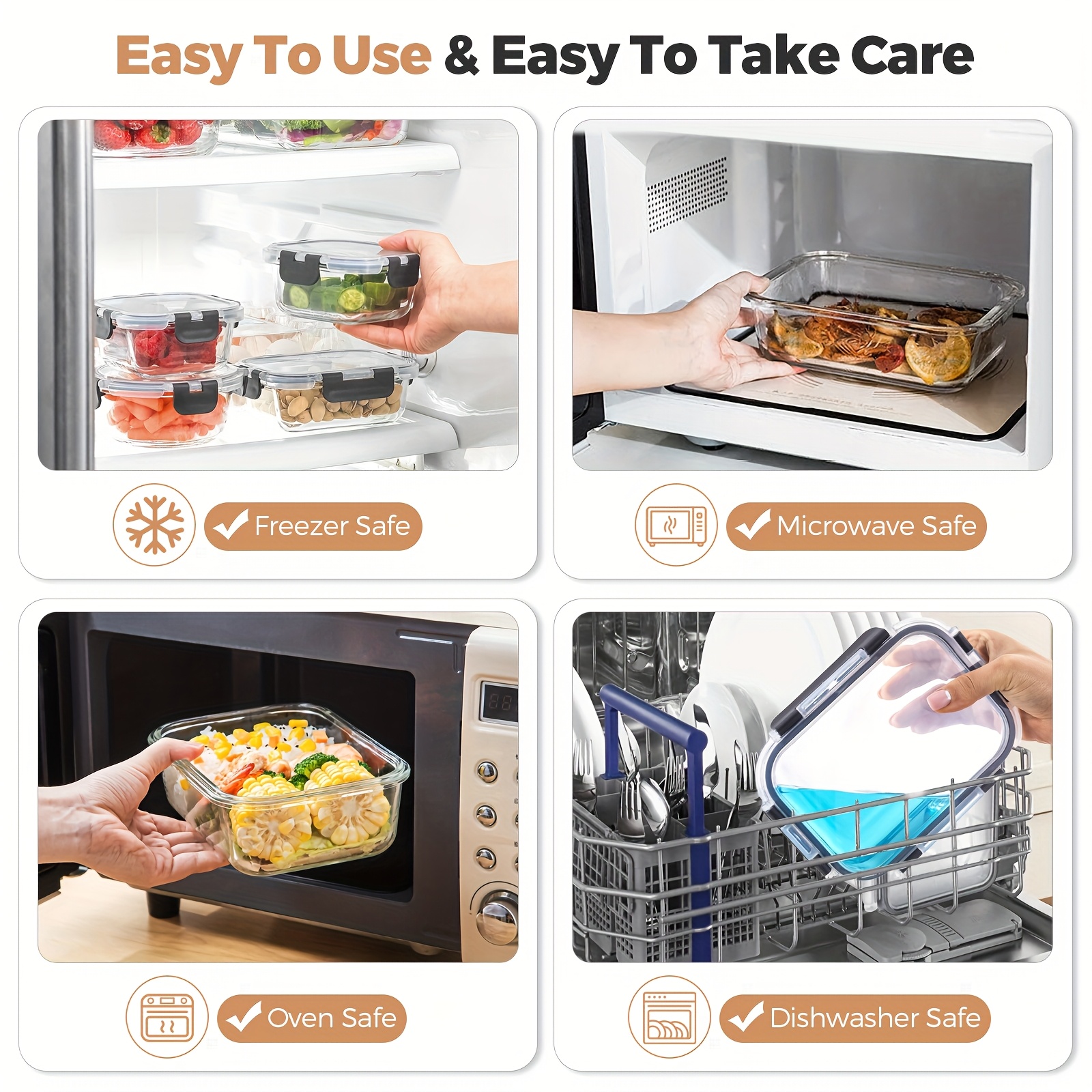 24pcs glass food storage containers with lids   12 glass containers and 12 leakproof snap lock lids airtight meal prep boxes for kitchen and lunch Product details 1