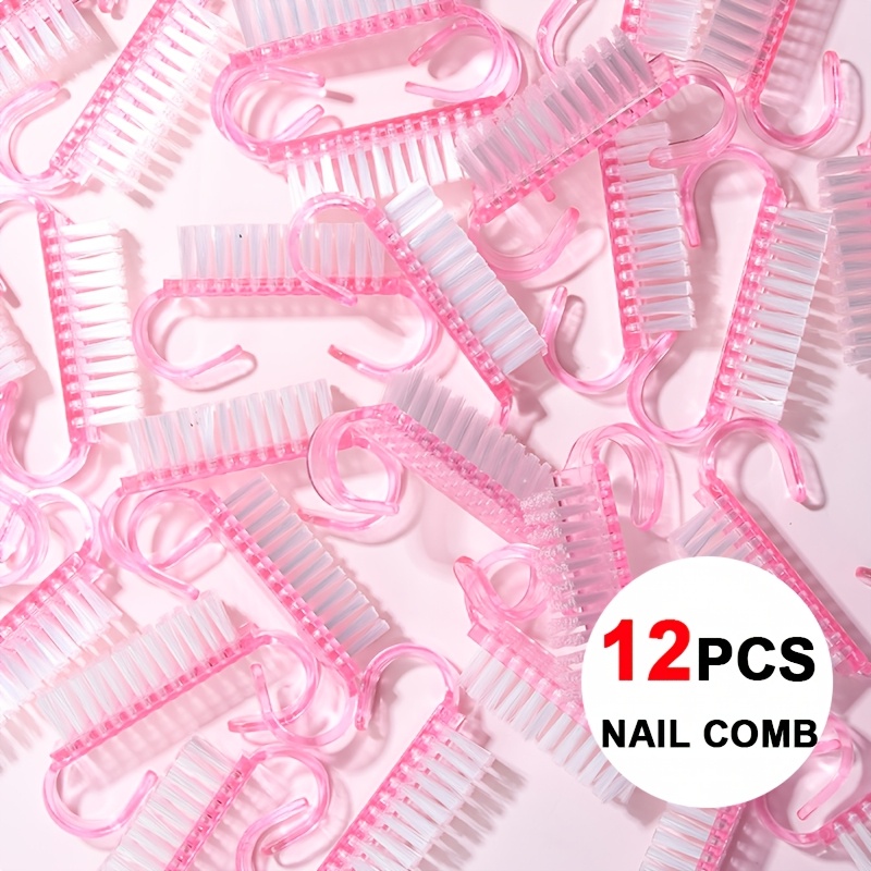 TEMU 12pcs Of Pink Plastic Nail Cleaning Brushes, Portable Nail Brushes, Perfect For Removing Dirt And Dead Skin From Nails, Multifunctional Cleaning
