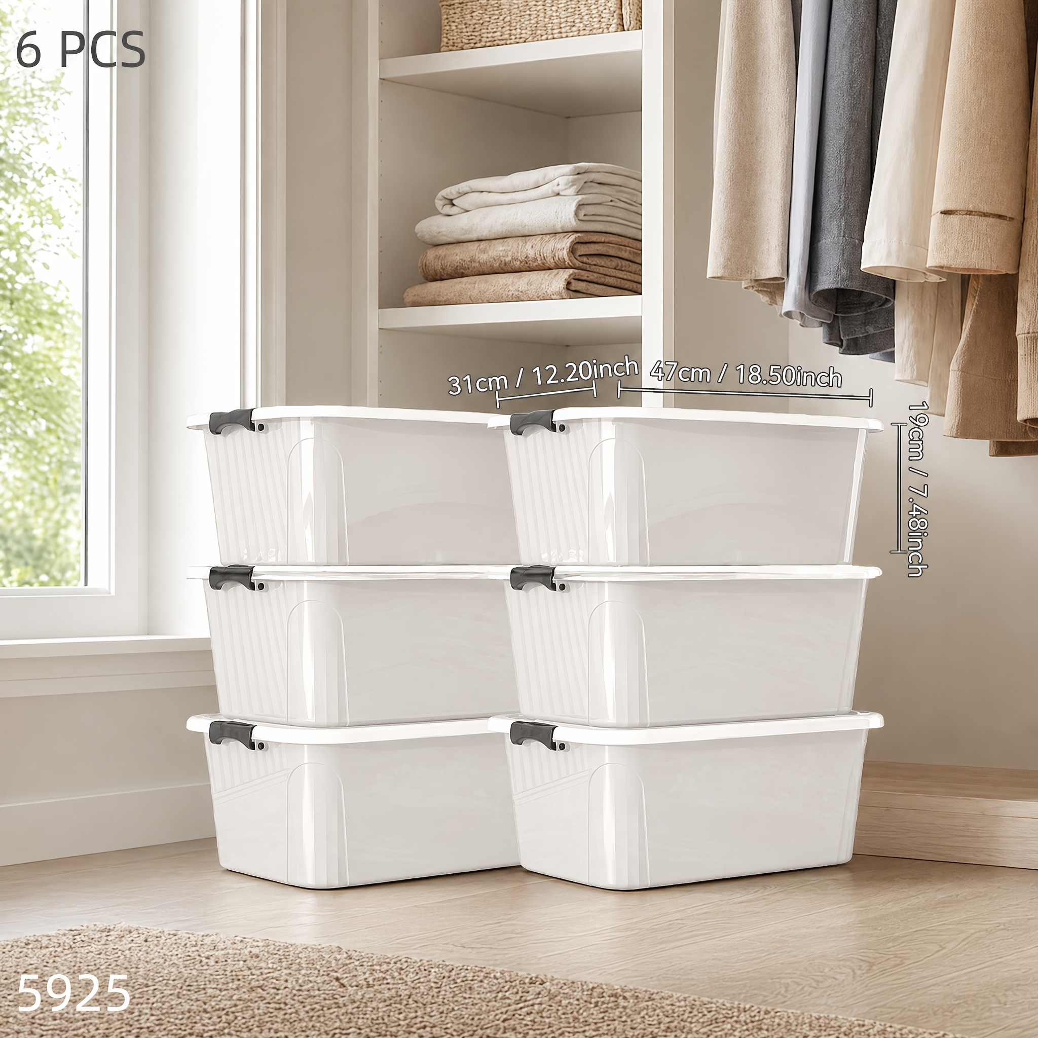 6 Packs Plastic Storage Bins with Lids for Organising