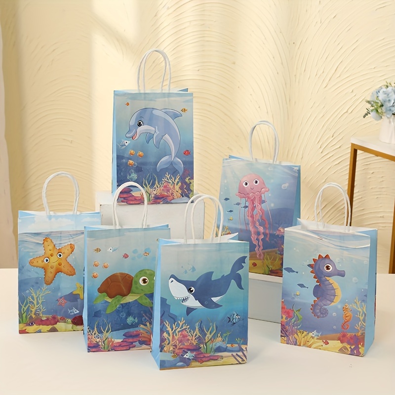 

12pcs, Under The Sea Party Favors Bags Sea Animal Gift Bags With Handles 6 Design Ocean Seahorse Whale Turtle Paper Goody Bags For Sea Birthday Party Baby Shower Wedding Party Favor