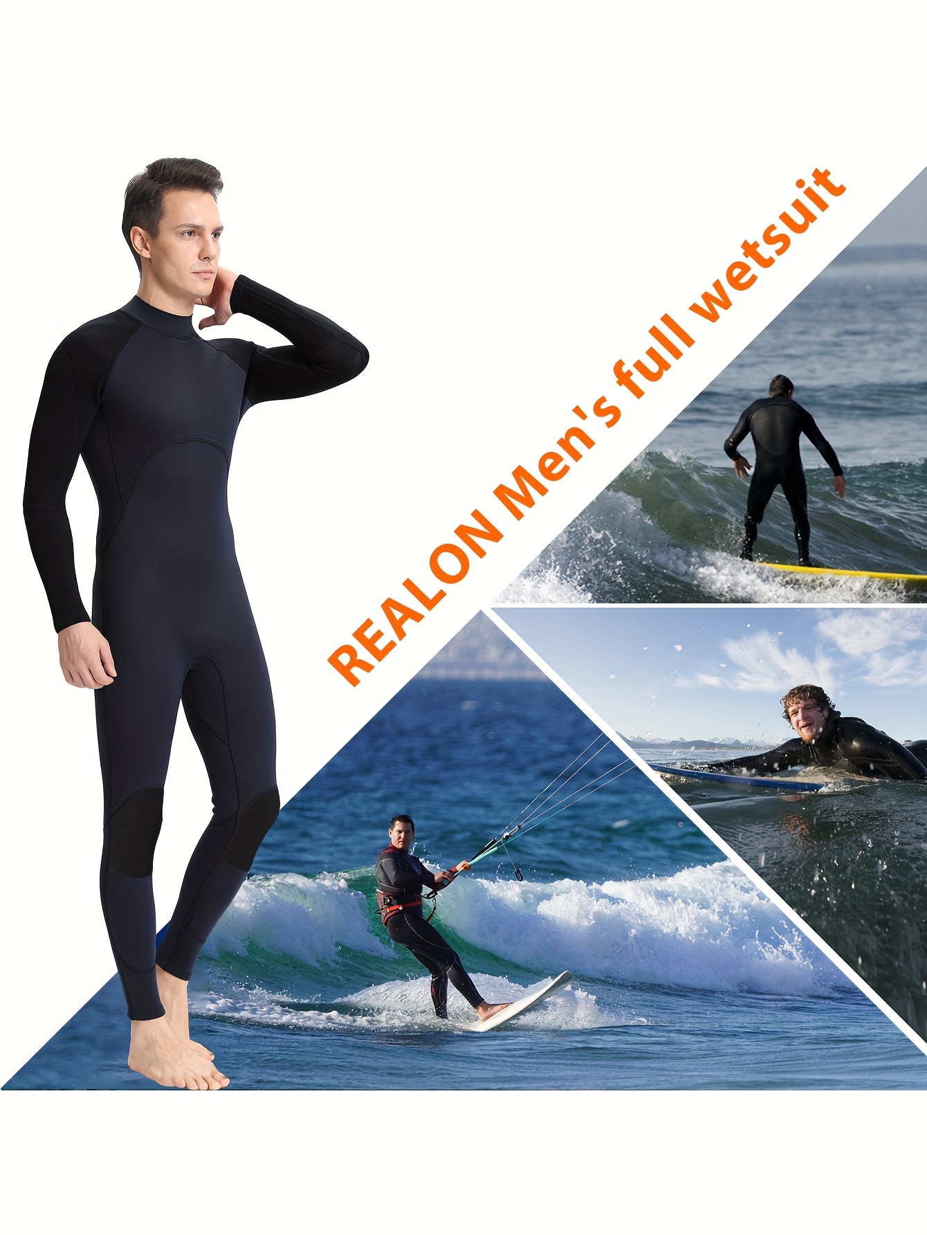  REALON Wetsuit Men 3/2mm Neoprene Full Body Scuba