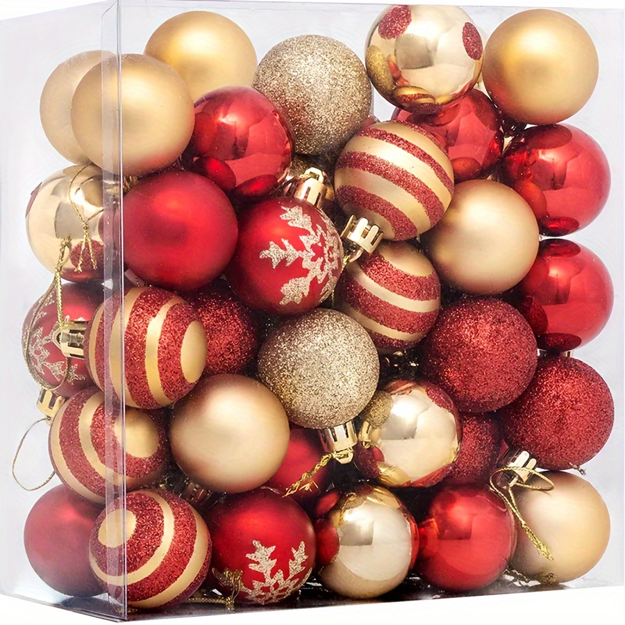 

50-count Traditional Christmas Ball Ornaments - Round Plastic Hanging Decorations For , Festive Party Supplies, Universal Thanksgiving & Christmas Decor, No-feather Electroplated Set