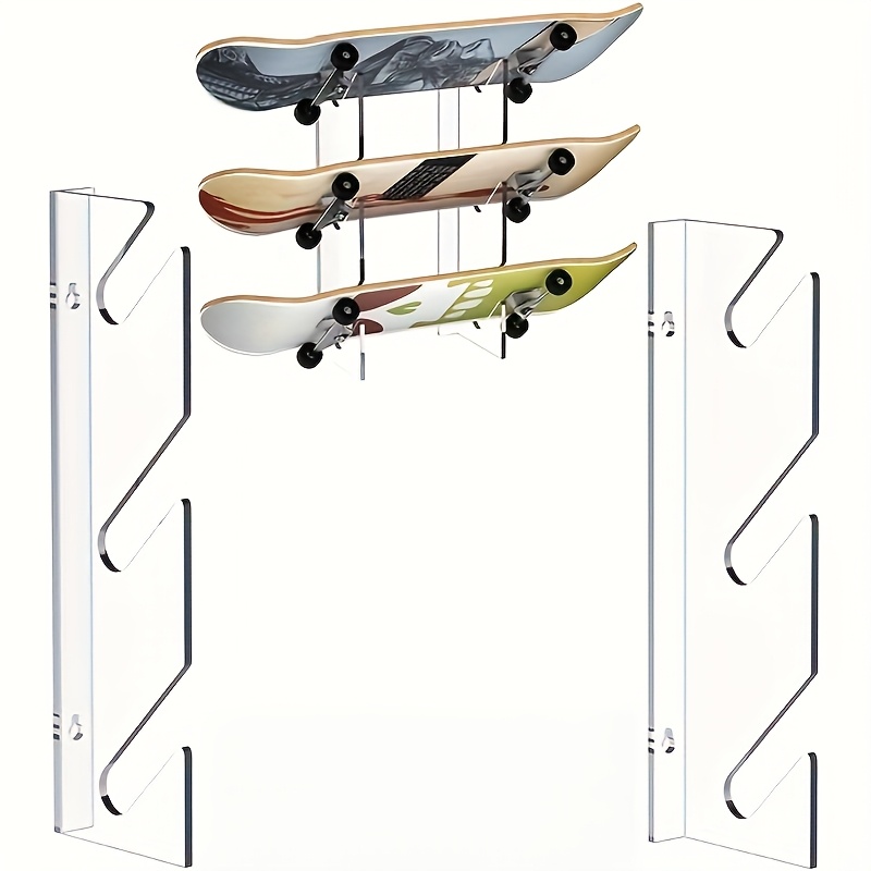 TEMU Wall-mounted Acrylic Display Rack For Skateboards, Featuring Hooks And Designed For Snowboards And - A Addition To Home Decor