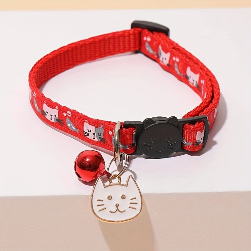 

1-pack Adjustable Cartoon Cat Collar With Bell And Charm, Durable Polyester Fiber Pet Collar For Cats And Small Dogs, Breakaway Safety Buckle Design To Prevent Choking - Essential Cat Accessories