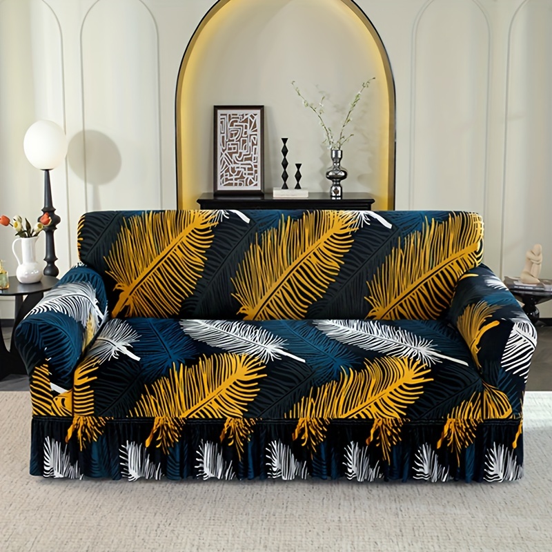 

Chic Printed Stretch Sofa Slipcover With Ruffle Skirt - Soft Fabric, For Living Room, Bedroom, Or Study - Machine Washable