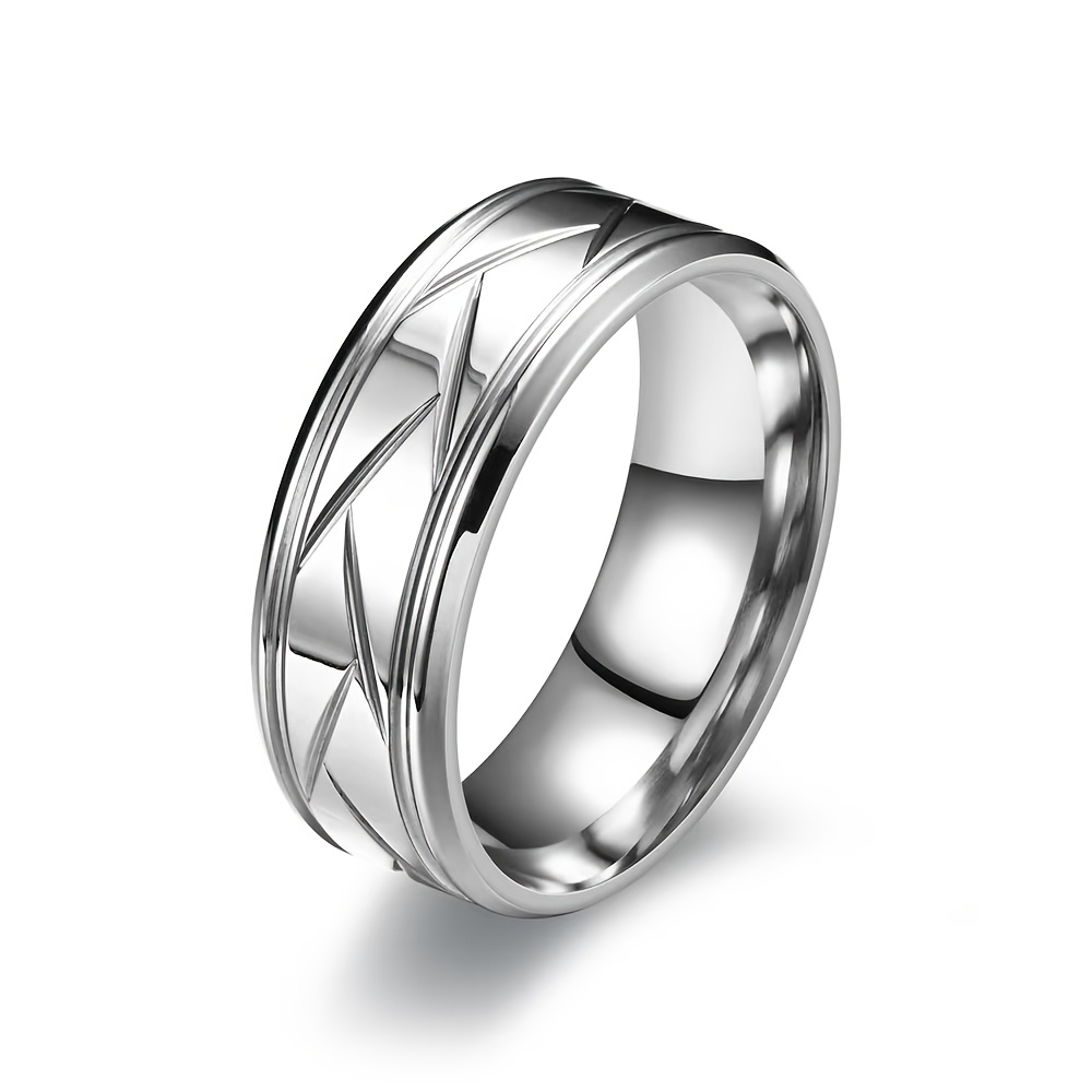 1pc Men's Fashion Stainless Steel Carved Plain Classic Ring