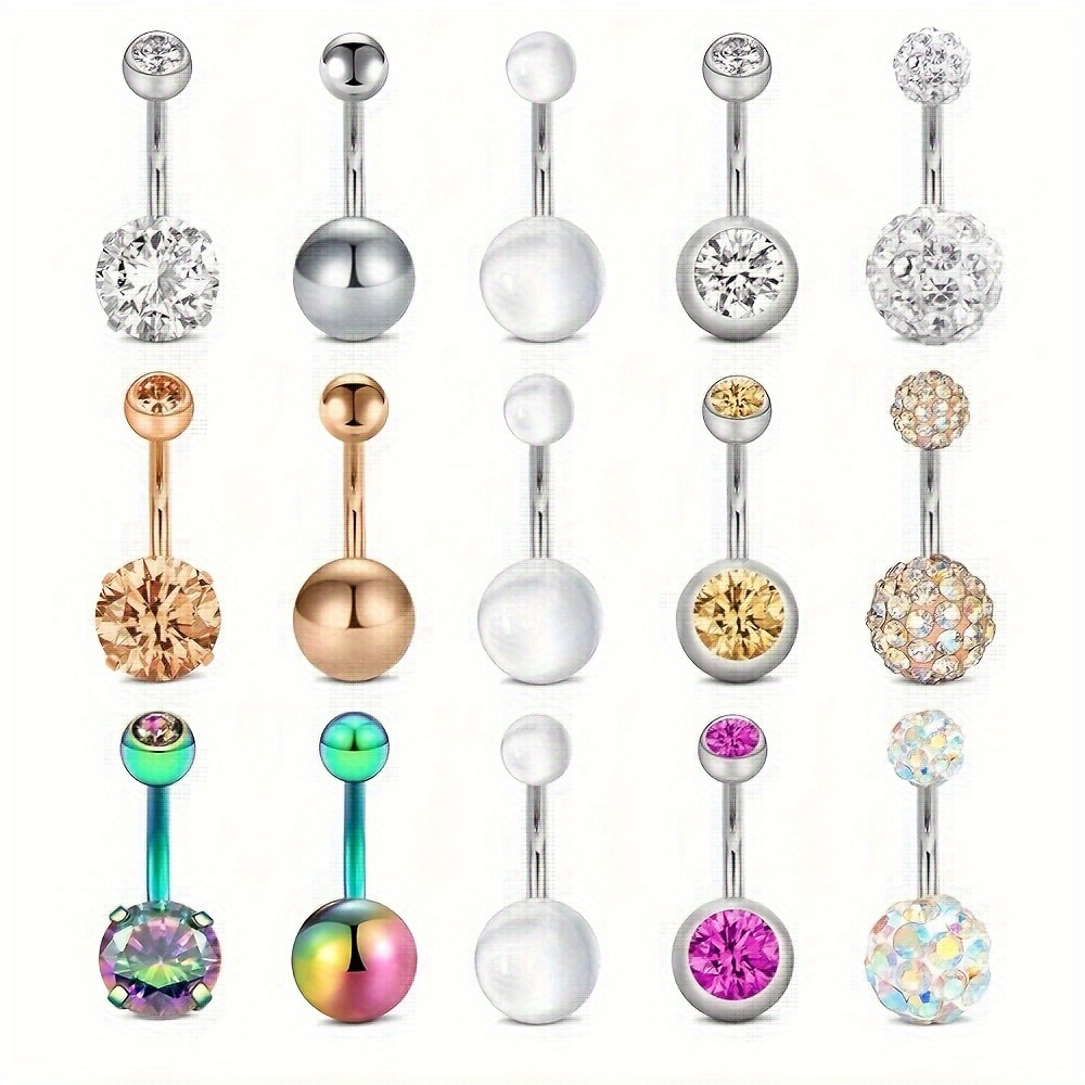 TEMU 15pcs Belly Button Rings Belly Rings Stainless Steel Colorful Belly Piercing Jewelry For Women