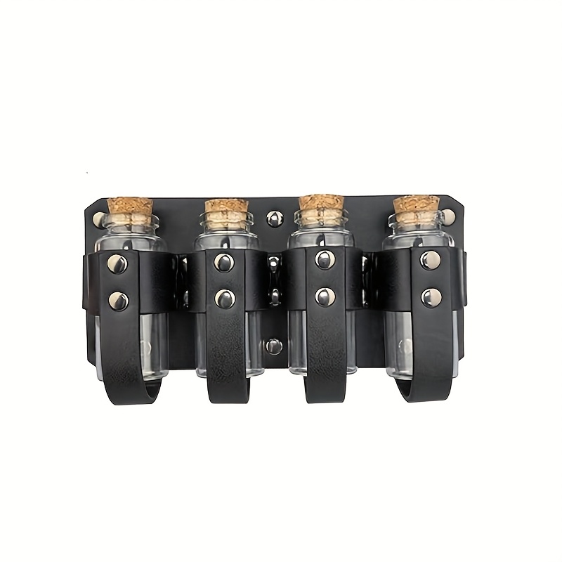 TEMU 1pc Medieval Embossed Alchemist Faux Leather Belt Holster With 4 Corked Bottles, 7*3in, Fantasy Wizard Potion Bottle Holder, Casual Hiking