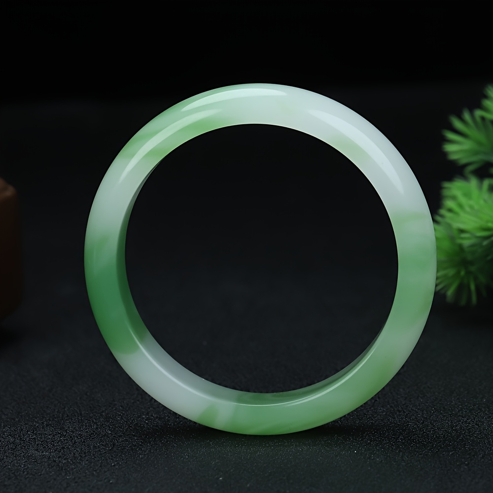 Exquisitely Carved Green Floral Two-Tone Bangle Bracelet