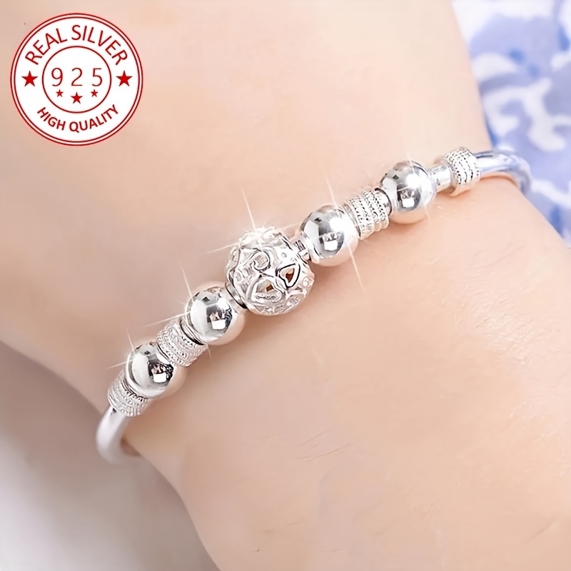 

1pc Elegant 925 Sterling Silver Charm Bracelet With Hollow Ball Design - Ideal For & Parties, Perfect Gift For Birthdays, Weddings, New Year, And Valentine's Day, Cute Jewelry